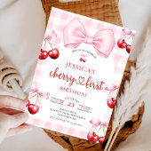 Invitation Coquette Rose Bow Cerise Première fête d'anniversa