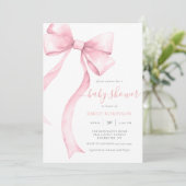 Invitation Coquette rose Bow En vichy Baby shower fille (Debout devant)