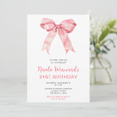 Invitation Coquette rose Bow fête d'anniversaire (Debout devant)