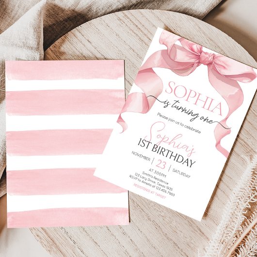 Invitation Coquette rose Bow fête d'anniversaire