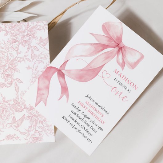 Invitation Coquette rose Bow fête d'anniversaire