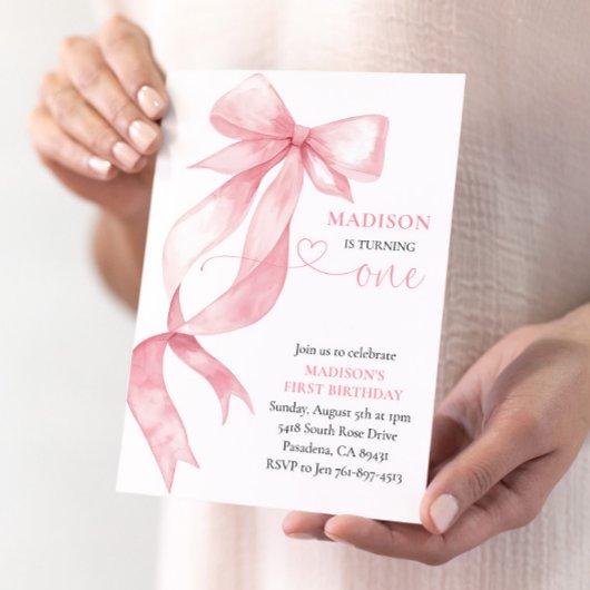 Invitation Coquette rose Bow fête d'anniversaire