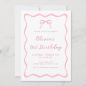 Invitation Coquette rose Bow fête d'anniversaire Adulte (Devant)