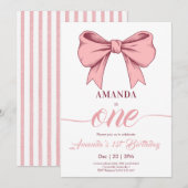 Invitation Coquette Rose Bow Girl Anniversaire (Devant / Derrière)
