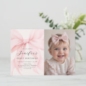 Invitation Coquette Rose Bow Girl Anniversaire Photo (Debout devant)