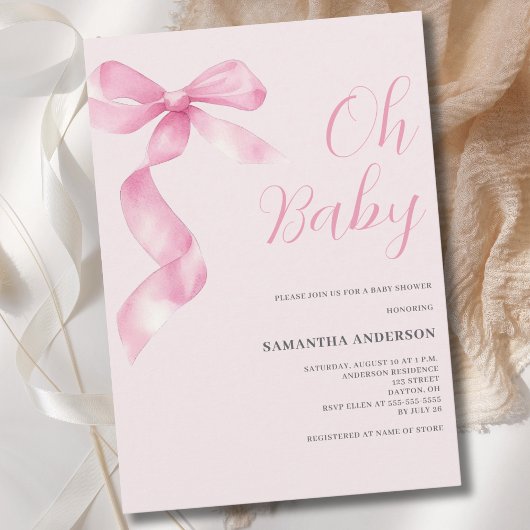 Invitation Coquette Rose Bow Girl Oh Baby shower