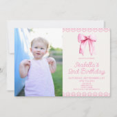 Invitation Coquette Rose Bow Personnalisé Photo Anniversaire (Devant)