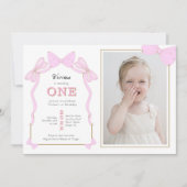 Invitation Coquette rose Bow Photo 1er anniversaire (Devant)