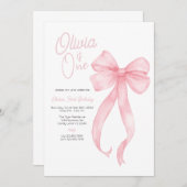 Invitation Coquette Rose Bow Première fête d'anniversaire Inv (Devant / Derrière)