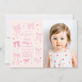 Invitation Coquette Rose Bows Favoris One Anniversaire Photo (Devant)