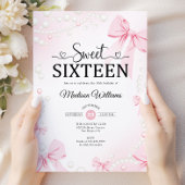 Invitation Coquette rose Bows Sweet sixteen