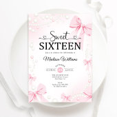 Invitation Coquette rose Bows Sweet sixteen