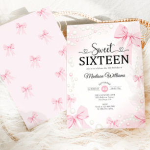 Invitation Coquette rose Bows Sweet sixteen