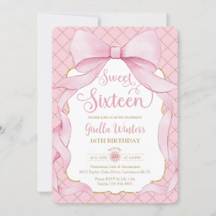 Invitation Coquette Rose Bows Sweet sixteen 16 16e anniversai