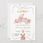 Invitation Coquette rose Carriage Baby shower de fille islami (Devant)