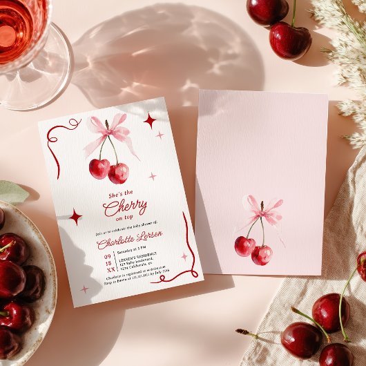 Invitation Coquette rose cerise Bow sur le dessus Baby shower