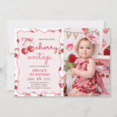 Invitation Coquette rose Cerise de Bow sur le Top 1er Anniver (Devant)