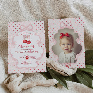 Invitation Coquette Rose Cerise Sur Le Haut Fille 1er Anniver