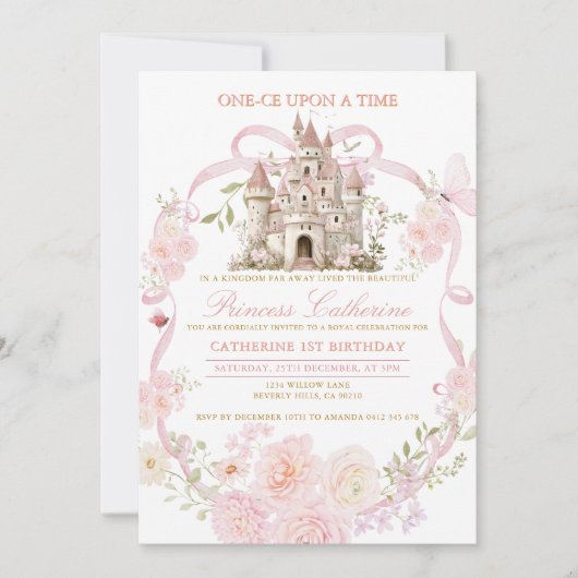 Invitation Coquette Rose Château Premier Anniversa (Devant)