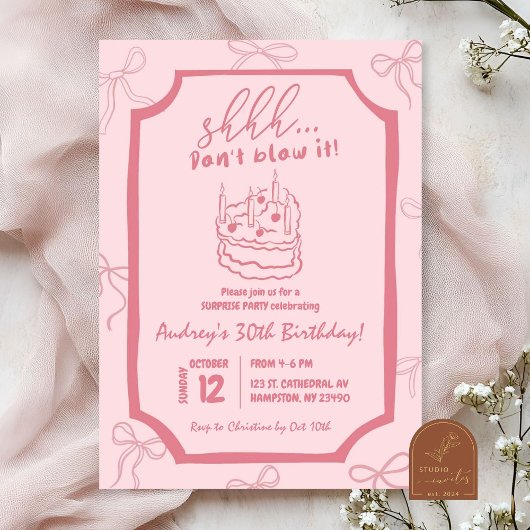 Invitation Coquette Rose Coeur gâteau Surprise Anniversaire F