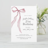 Invitation Coquette rose élégant Bow 21e fête d'anniversaire (Debout devant)