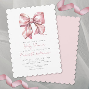 Invitation Coquette Rose Élégant Nœud Fille Baby Shower