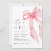 Invitation Coquette Rose Élégante Bow Son Baby shower Fille (Devant)