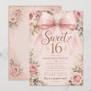 Invitation Coquette Rose Élégante Bow Sweet 16
