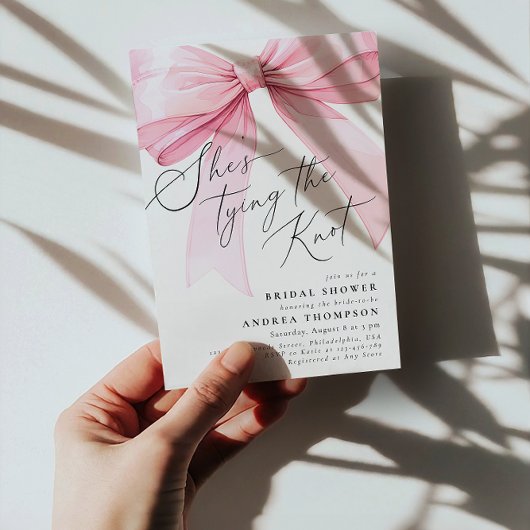 Invitation Coquette rose elle noue la Fête des mariées