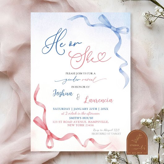Invitation Coquette rose et bleu Réveillez le genre de Bow