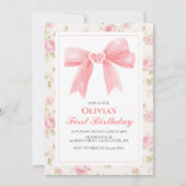 Invitation Coquette rose et Rose 1er anniversaire (Devant)