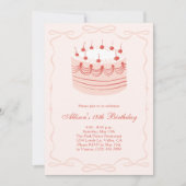 Invitation Coquette rose et rouge Rétro gâteau cerise Anniver (Devant)