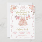 Invitation Coquette rose Fille Baby shower Vêtements de bébé (Devant)