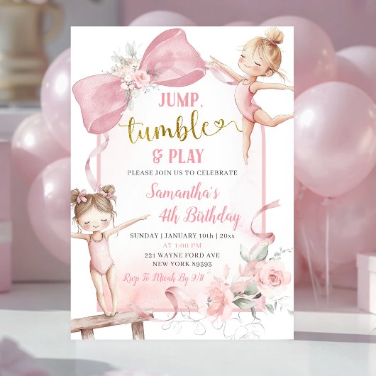 Invitation Coquette Rose Floral Bow Anniversaire