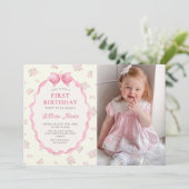 Invitation Coquette Rose Floral Bow Anniversaire (Debout devant)
