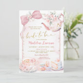 Invitation Coquette rose Floral Fête des mariées Pearl Tea Pa (Debout devant)