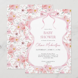 Invitation Coquette rose floral Ribbon Bow Baby shower fille