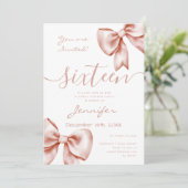 Invitation Coquette Rose Gold Bow Sweet 16 Anniversaire (Debout devant)