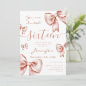 Invitation Coquette Rose Gold Bow Sweet 16 Party (Debout devant)