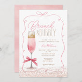 Invitation Coquette Rose Gold Brunch & Fête des mariées Bubbl (Devant / Derrière)