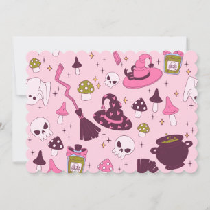 Invitation coquette rose halloween sorcière chaudron casquett