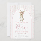 Invitation Coquette Rose Lapin 1er Anniversaire (Devant)