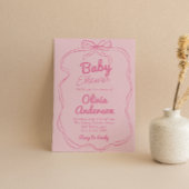 Invitation Coquette rose main rétro Bébé Fille Douche