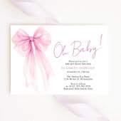 Invitation Coquette rose mignonne Bow Aquarelle Bébé fille Do