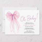 Invitation Coquette rose mignonne Bow Aquarelle Bébé fille Do (Devant)