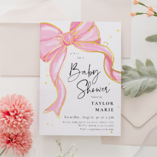 Invitation Coquette rose moderne Bow Baby shower fille