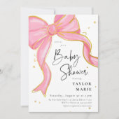 Invitation Coquette rose moderne Bow Baby shower fille (Devant)