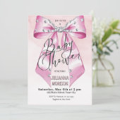 Invitation Coquette rose moderne Bow Baby shower fille (Debout devant)