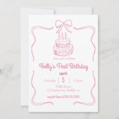 Invitation Coquette rose pâle Bow 1er gâteau d'anniversaire (Devant)