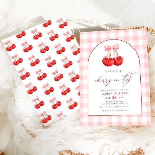 Invitation Coquette rose pâle cerise sur le dessus bébé fille